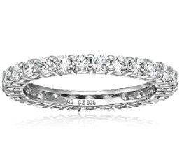 Photo 1 of Amazon Essentials Plated Sterling Silver Round-Cut Cubic Zirconia All-Around Band Ring