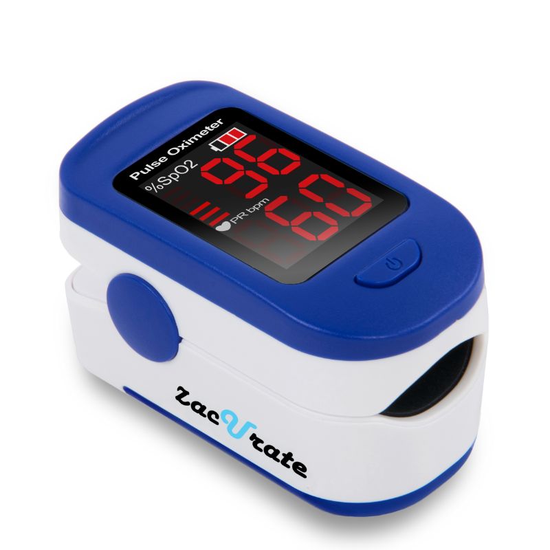 Photo 1 of ZacurateÂ® 500BL Sporting/Aviation Fingertip Pulse Oximeter Blood Oxygen Saturation Monitor with Batteries and Lanyard Included (Navy Blue)