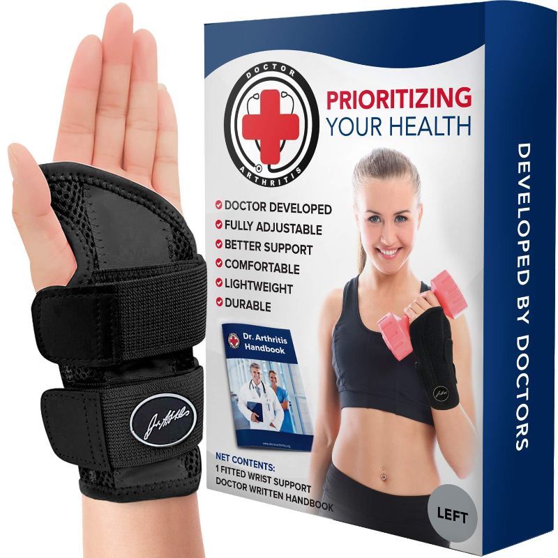 Photo 1 of Doctor Developed Comfy,Lightweight,Wrist Support-Strap-Brace-Hand Support, Perfect fit for Left Hand, for Men and Women by Dr Arthritis - Single (Black)