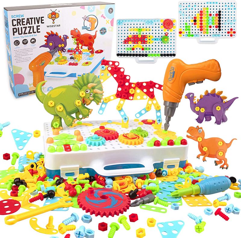 Photo 1 of WISESTAR 303PCS Electric Drills Puzzle Toy Set for Kids, 3D Design Creative Mosaic Drill Set STEM Toy with Screw Driver
