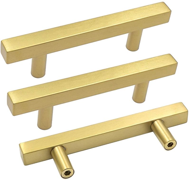 Photo 1 of 10Pack goldenwarm Cabinet Pulls Gold Square Drawer Pulls - LS1212GD90 Modern Brushed Brass Cabinet Hardware Gold Handles for Cabinets 3-1/2 inch Hole Spacing
