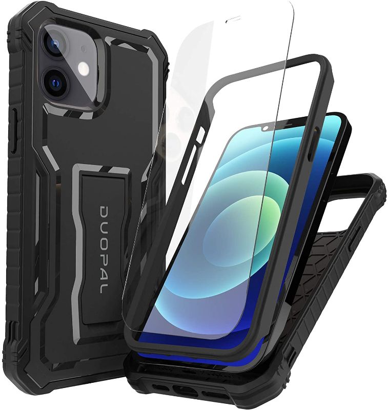 Photo 1 of DUOPAL for Apple iPhone 12 Case, Military Grade Protection Shockproof Case with Tempered Glass HD Screen Protector and Kickstand Compatible with Apple iPhone 12 Pro Phone 6.1 Inch (Black)
