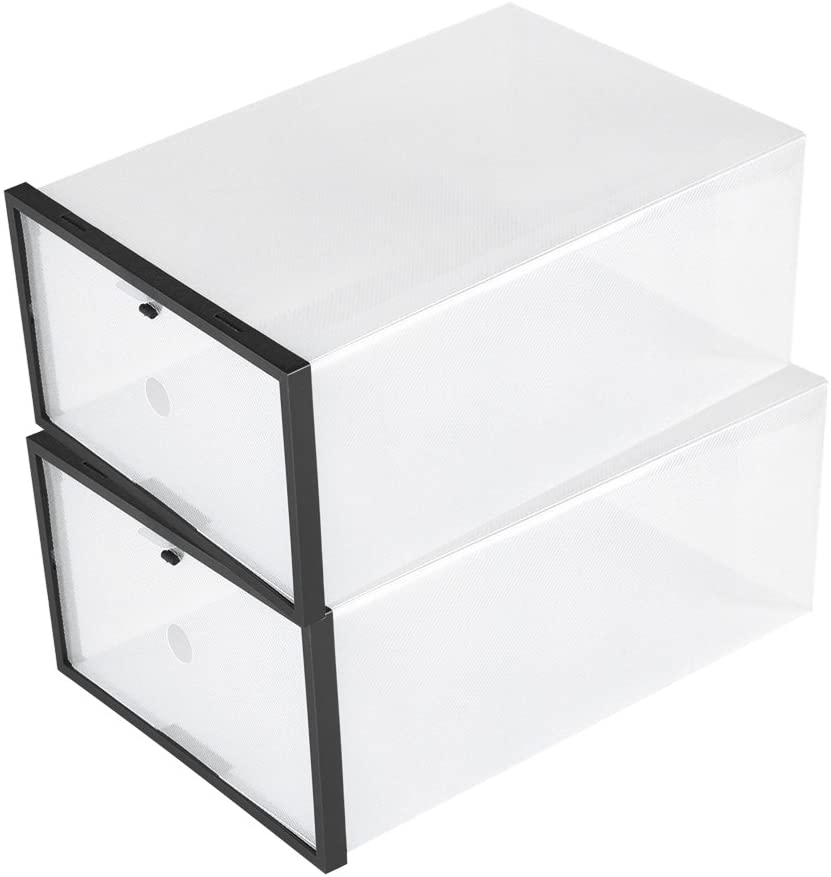 Photo 1 of Fdit Pack of 2 Clear Foldable Plastic Drawer Shoe Box Storage Case Stackable Room Organizer(Black)
