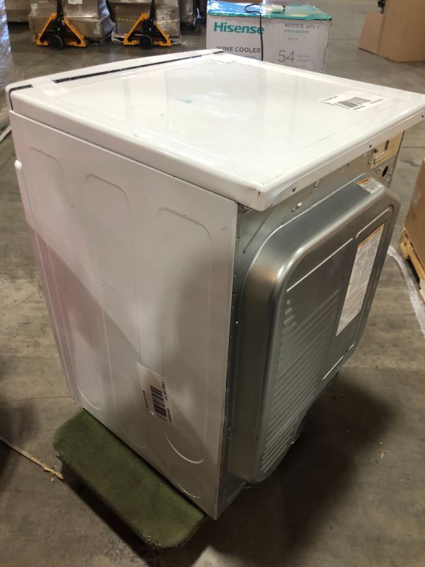 Photo 5 of LG - 7.4 Cu. Ft. Stackable Electric Dryer with FlowSense™ - White, HEAVY DAMAGE, NON FUNCTIONAL AND SOLD FOR PARTS