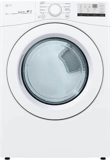 Photo 1 of LG - 7.4 Cu. Ft. Stackable Electric Dryer with FlowSense™ - White, HEAVY DAMAGE, NON FUNCTIONAL AND SOLD FOR PARTS