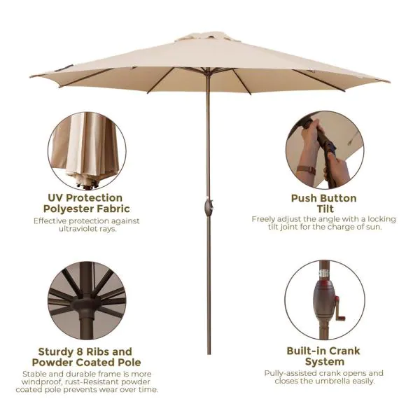 Photo 1 of Abba Patio 11 ft. Market Patio Umbrella with Push Tilt and Crank in Beige