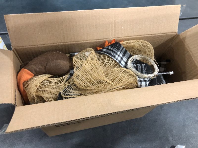 Photo 1 of GMOEGEFT Fall Wreath 15 Inches Burlap Front Door Wreath with Gnome Buffalo Check Ribbon Artificial Maples Leaf Sunflower Autumn Harvest Thanksgivings Decoration Home Indoor Outdoor (Orange & Black)
