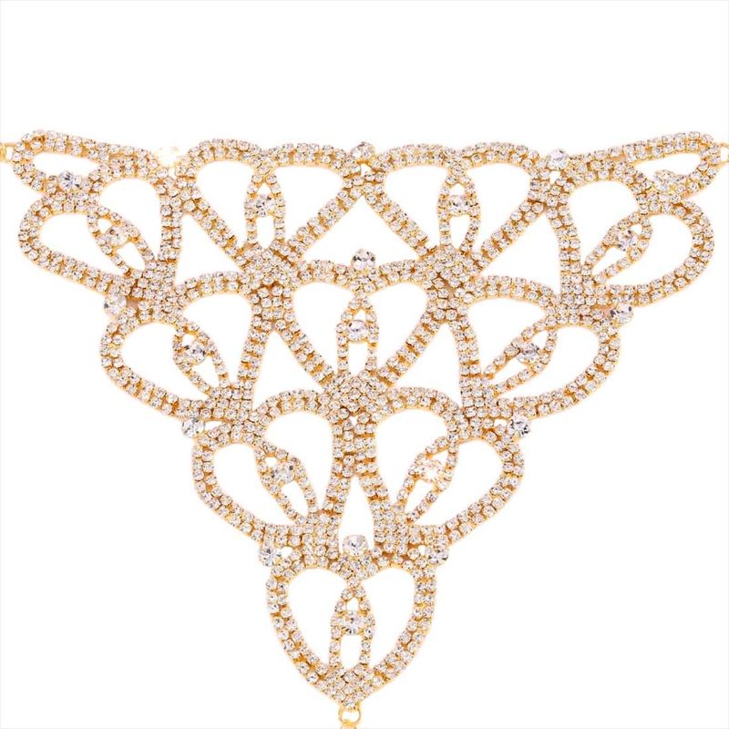Photo 1 of ELABEST Boho Rhinestone Underwear Thongs Gold Sparkly Love Crystal Bikini Thong Crotchless Panties Belly Waist Chain Body Chains Nightclub Jewelry Accessories for Women and Girls (Gold Underwear)
