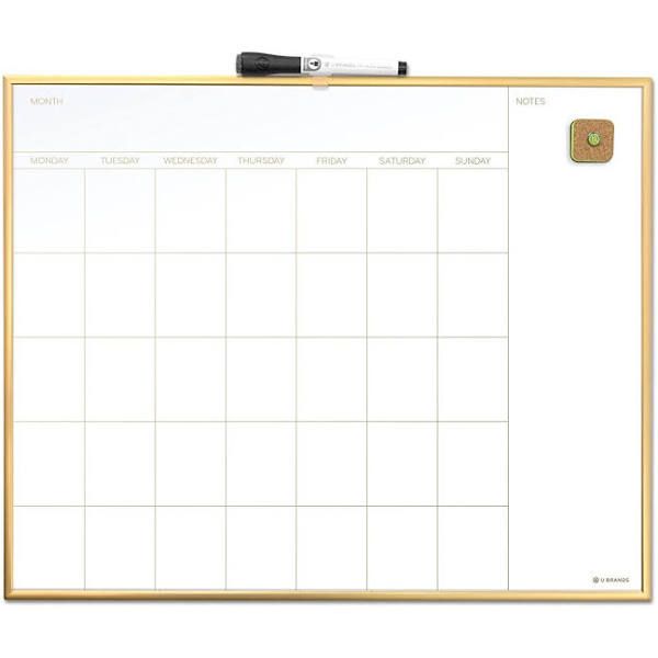 Photo 1 of 20 in. x 16 in. Gold Aluminum Frame Magnetic Monthly Calendar Dry Erase Board