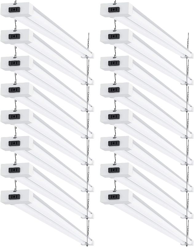 Photo 1 of Sunco Lighting 16 Pack LED Utility Shop Light, 4 FT, Linkable Integrated Fixture, 40W=260W, 5000K Daylight, 4100 LM, Frosted Lens, Surface/Suspension Mount, Pull Chain, Garage - ETL, Energy Star
