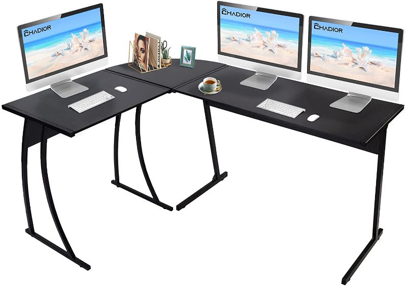 Photo 1 of CHADIOR L Shaped Corner Computer Gaming Desk 58" L x 44" W Modern Workstation Table for Small Space Home Office, Black