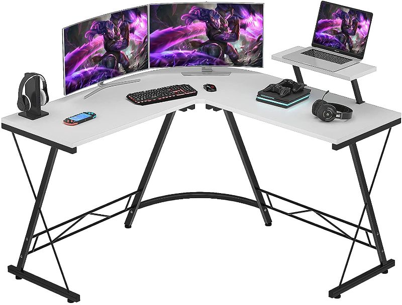 Photo 1 of Foxemart L Shaped Gaming Desk 51'' Corner Game Desk Home Office Desks with Large Monitor Stand Computer Desk with Round Corner, White
