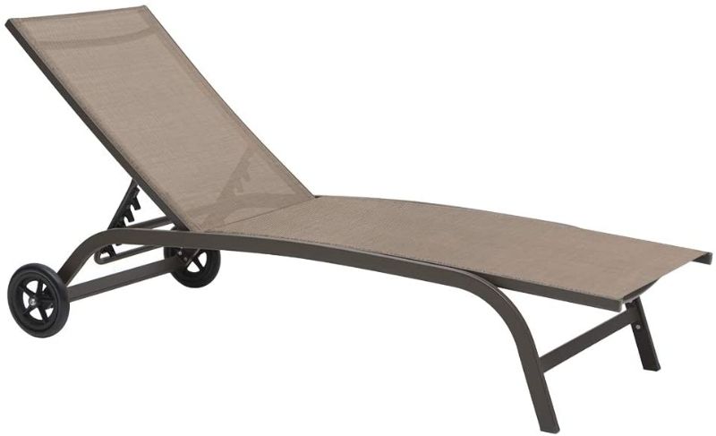 Photo 1 of Crestlive Products Adjustable Chaise Lounge Chair Five-Position and Full Flat Outdoor Aluminum Recliner with Wheels All Weather for Patio, Beach, Yard, Pool (1PC Brown)
