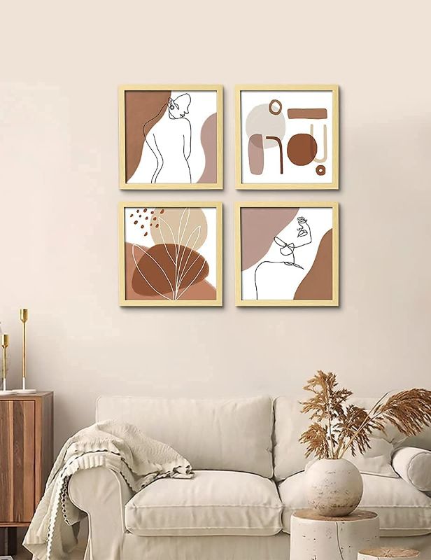 Photo 1 of ArtbyHannah 4 Panels 10x10 Inch Framed Minimalist Line Wall Art Decor with Decorative Abstract Woman's Body Shape Art Prints Picture Frame Collage Set for Gallery or Home Decoration
