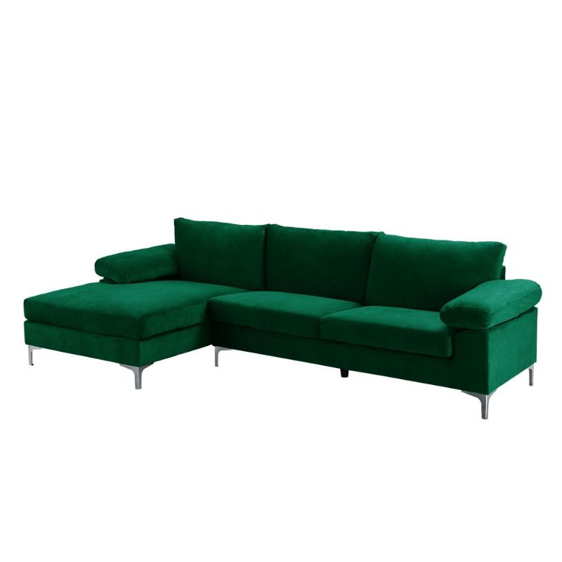 Photo 1 of AMANDA MODERN VELVET LARGE SECTIONAL SOFA, GREEN, BOX 1 OF 2 ONLY, MISSING OTHER BOX