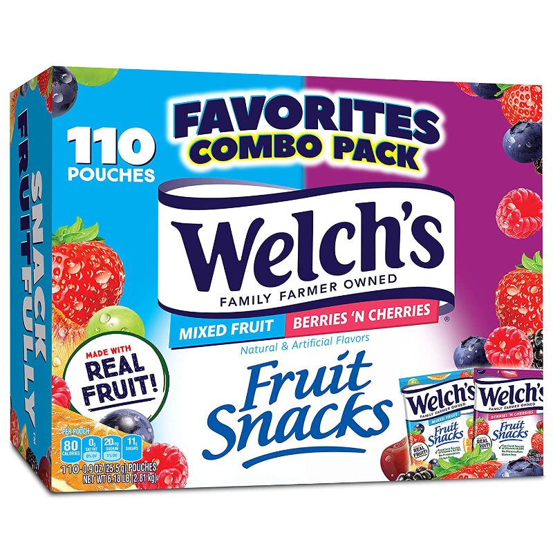 Photo 1 of Welch's Fruit Snacks, Mixed Fruit & Berries 'n Cherries Bulk Variety Pack, Gluten Free, 0.9 oz Individual Single Serve Bags (Pack of 110)