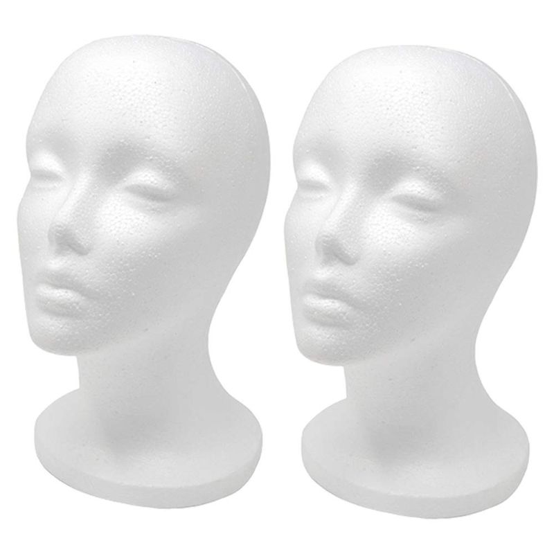 Photo 1 of 12" 2 Pcs Styrofoam Wig Head - Tall Female Foam Mannequin Wig Stand and Holder for Style, Model And Display Hair, Hats and Hairpieces, Mask - for Home, Salon and Travel