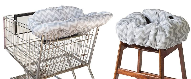 Photo 1 of Shopping Cart and High Chair Cover Featuring Padding, Toy Loops, Pockets and Safety Belts - for Use in Shopping Carts and High Chairs, Gray Chevron