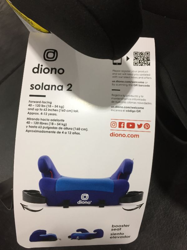 Photo 2 of Diono Solana 2 Latch 2022, XL Lightweight Backless Belt-Positioning Booster Car Seat, 8 Years One Booster, Black