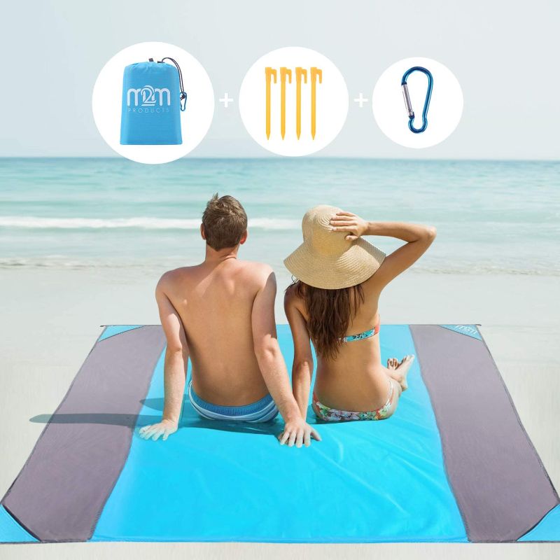 Photo 1 of M2M Sand Proof Beach Blanket Water Proof. Sand Free Beach Mat. Sand Blanket fits 6 Adults. 80"x80" Extra Large Beach Blanket. Pocket Blanket w/Bag. Picnic Blanket for Travel, Hiking, and Camping