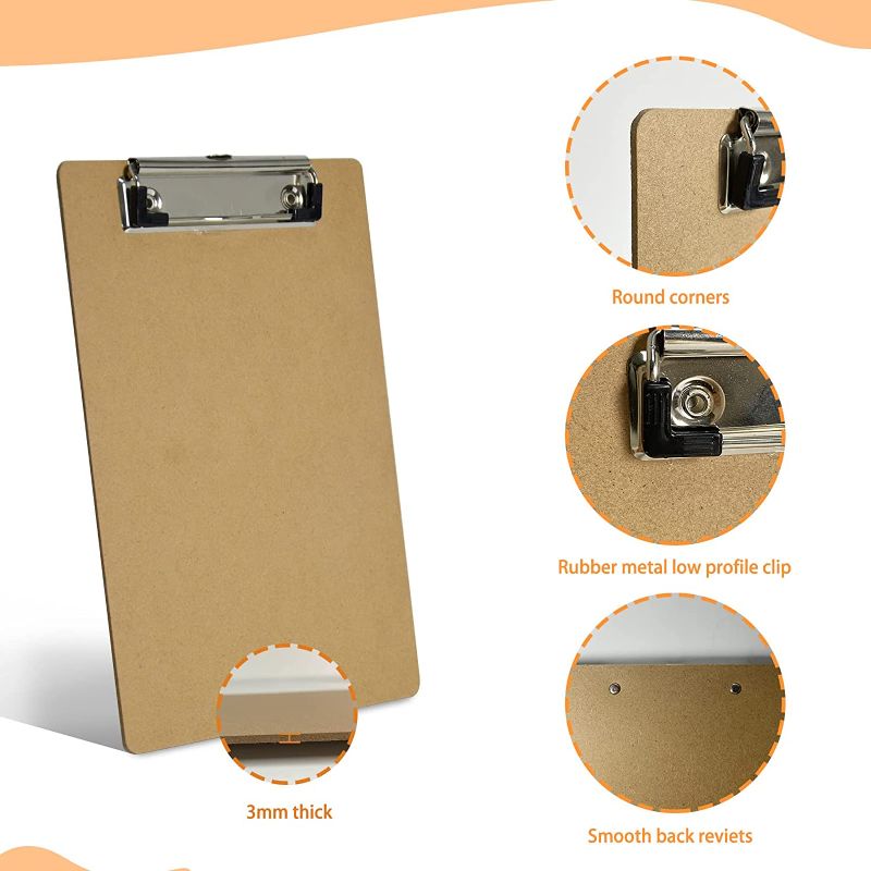 Photo 1 of 25 Pack Mini Clipboards 6 x 9 Inches Small Eco-Friendly Wood Hardboard A5 Memo Size Low Profile Clip with Hang Tab for Home, Office, School Classroom Supplies, Brown