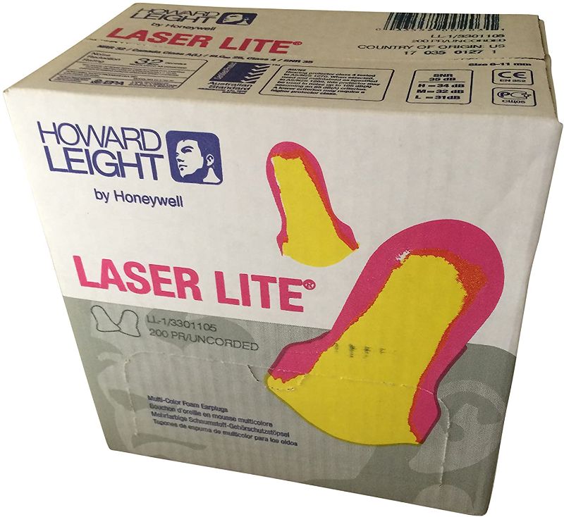 Photo 1 of 200 Pairs Howard Leight LL-1 Laser Lite Uncorded Ear Plugs in Polybag NRR 32 - Individually Packed in Pairs in Sealed Plastic Bag