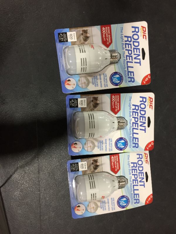 Photo 2 of PIC Rodent Repeller and LED Light Bulb, Lightbulb That Repels Mice, Three Pack