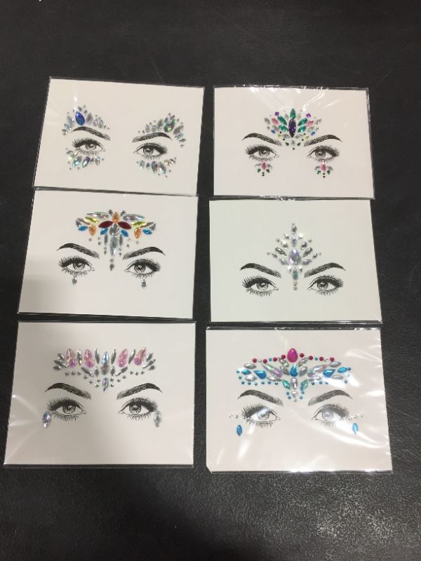 Photo 2 of COKOHAPPY 6 Sets Rhinestone Mermaid Face Jewels Tattoo - Body Stickers Crystal Tears Gem Stones Bindi Temporary Stickers