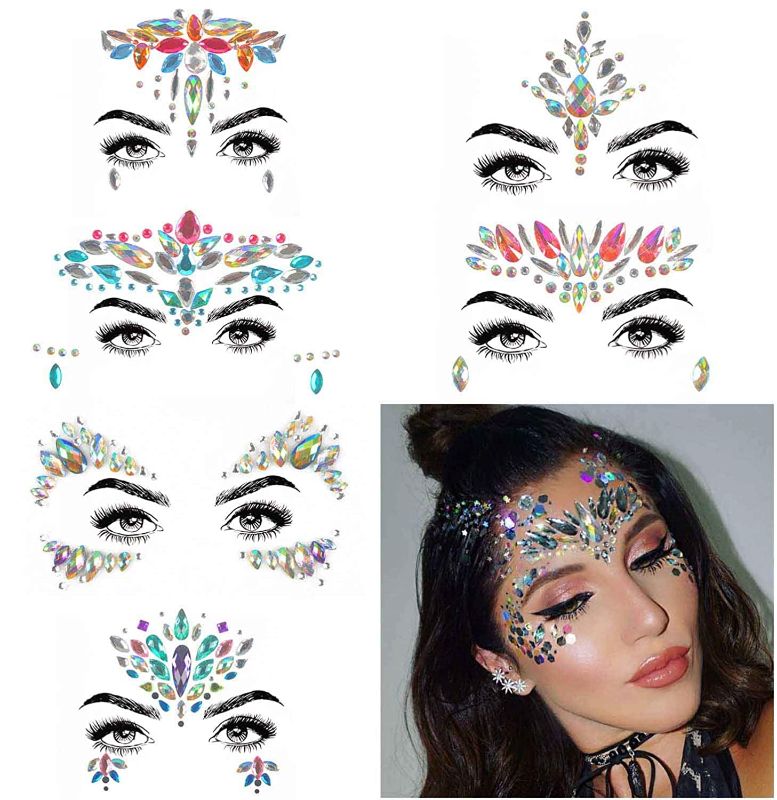 Photo 1 of COKOHAPPY 6 Sets Rhinestone Mermaid Face Jewels Tattoo - Body Stickers Crystal Tears Gem Stones Bindi Temporary Stickers