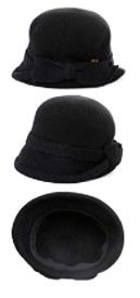 Photo 1 of Jeff & Aimy Women Winter Wool Bucket Hat 1920s Vintage Cloche Bowler Hat with Bow/Flower Accent
Med