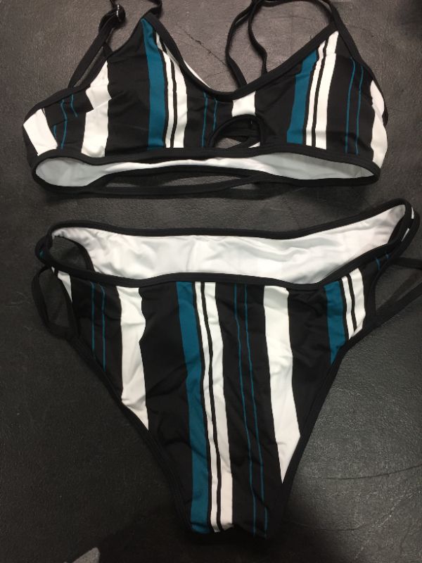 Photo 3 of Blue White And Black Striped Bikini
size L