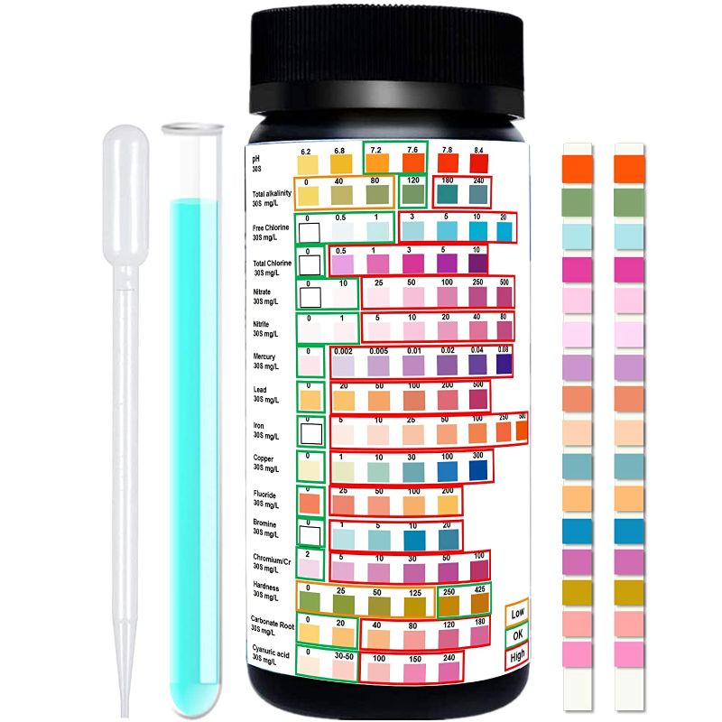 Photo 1 of 16 in 1 Drinking Water Test Kit - Professional Hardness Testing Kits, Tap and Well Water Test Strips with Hardness, PH, Mercury, Lead, Iron, Copper, Chlorine, Chromium/Cr, Cyanuric Acid