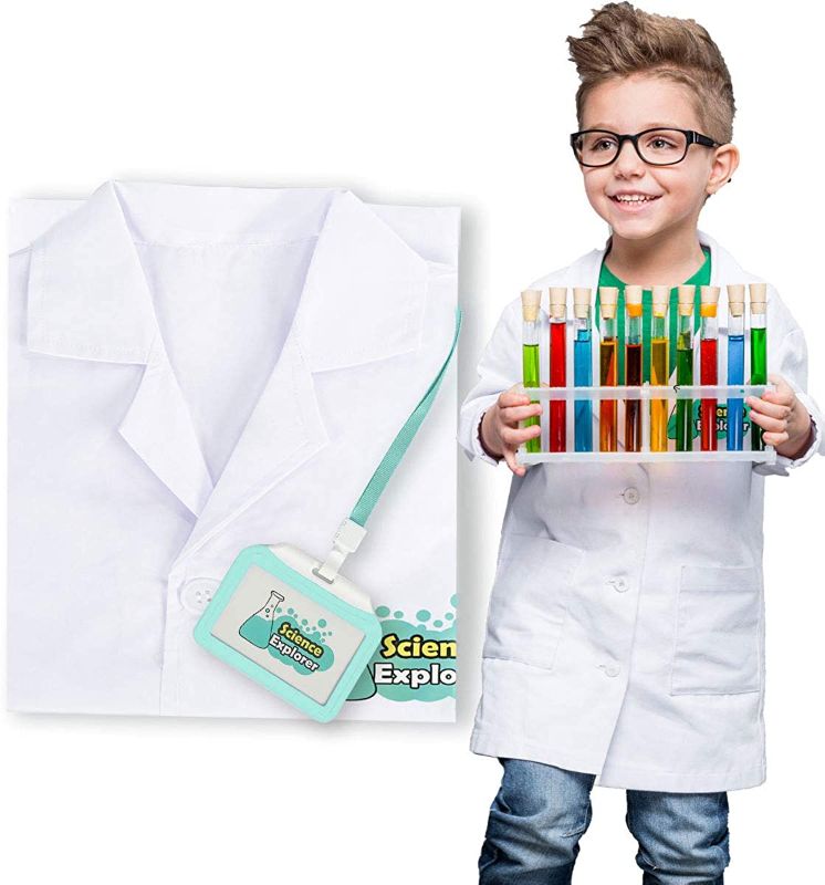 Photo 1 of Lab Coat for Kids Scientist Costume with Personalized ID Card for Science Projects and Experiments, No Goggles, Age 4-6 sm