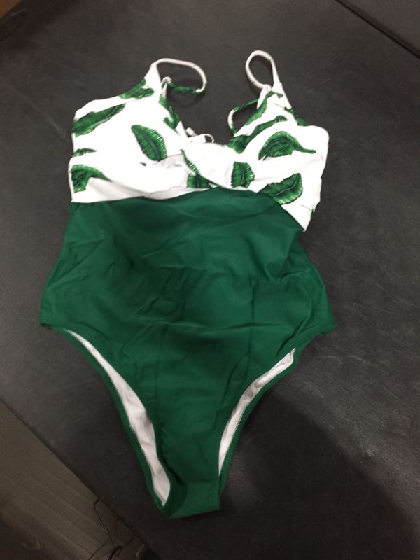 Photo 2 of Banana Leaf Twist-Front One Piece Swimsuit Lg