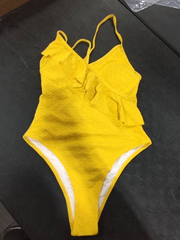 Photo 2 of Yellow Ruffle Lace Up Back One-Piece Swimsuit Med