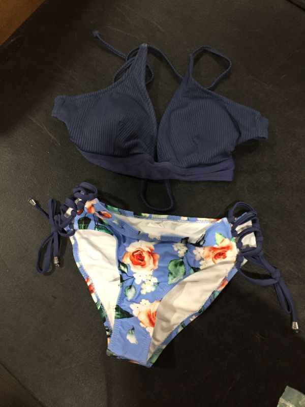 Photo 2 of Blue And Floral Lace-Up Bikini Med