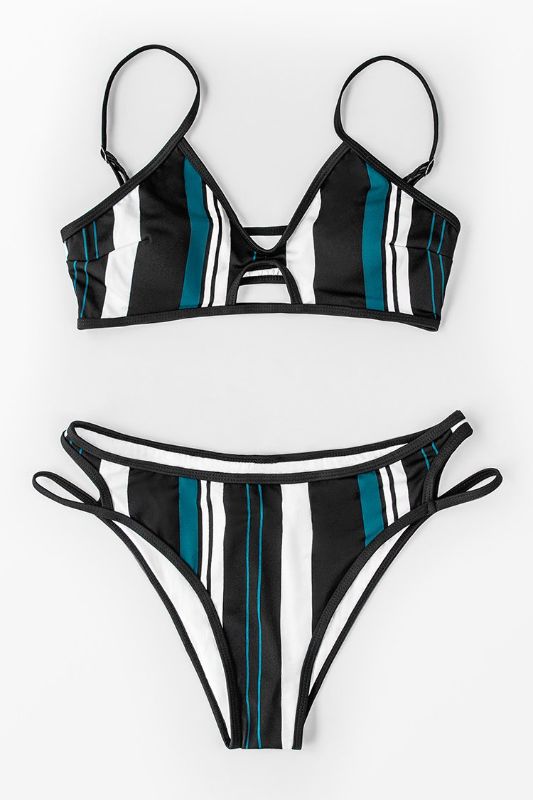 Photo 1 of Blue White And Black Striped Bikini XS