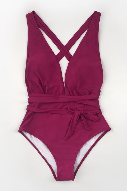 Photo 1 of  Red Deep V-Neck One Piece Swimsuit Sm