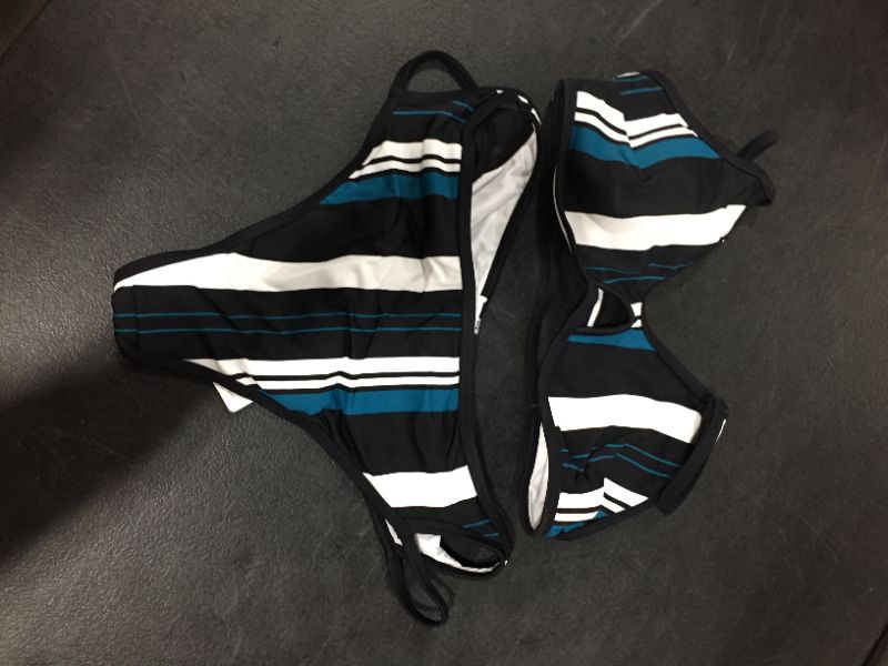 Photo 2 of Blue White And Black Striped Bikini Med