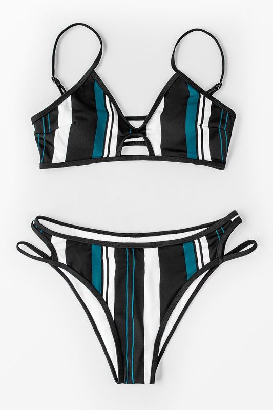 Photo 1 of Blue White And Black Striped Bikini Med