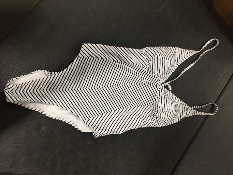 Photo 2 of Black And White Stripe V-Neck One Piece Swimsuit XL