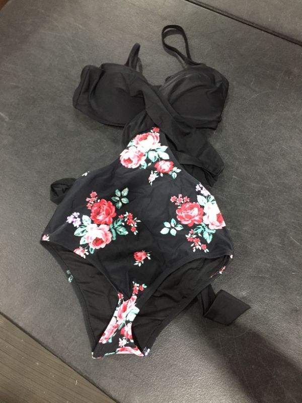 Photo 2 of Black And Floral Wrap Cutout One Piece Swimsuit Sm