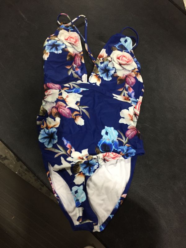 Photo 1 of Blue Floral Strappy One Piece Swimsuit Med