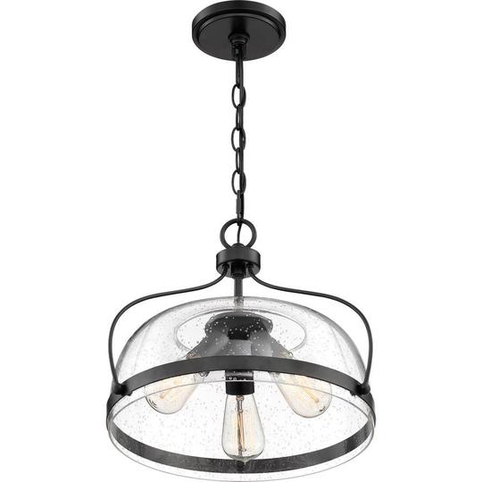 Photo 1 of Quoizel Henderson Matte Black Farmhouse Seeded Glass Bowl Pendant Light
