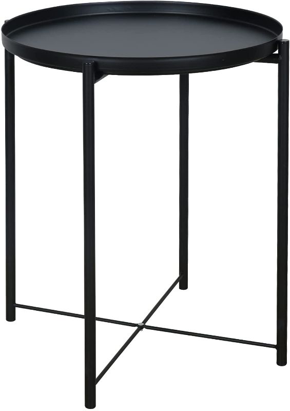Photo 1 of ZOES HOMEWARE Round Metal Tray Side Table for Small Spaces End Tables Living Room Sofa Side Table with Round Removable Tray for Living Room Bedroom Balcony and Office Black
