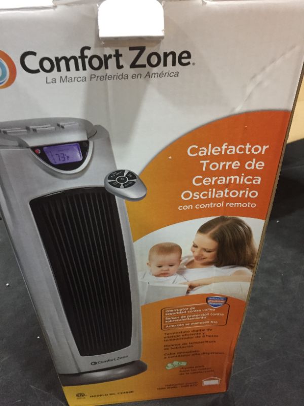 Photo 1 of Comfort Zone 1500W Electric Ceramic Oscillating Digital Tower Heater with Remote, Silver

