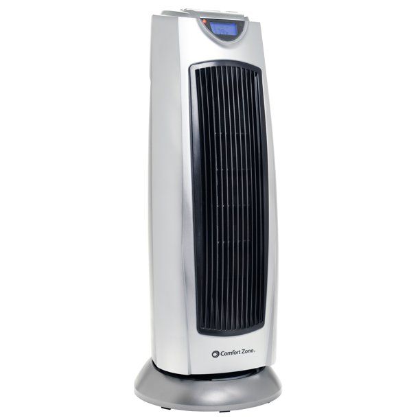 Photo 1 of Comfort Zone 1500W Electric Ceramic Oscillating Digital Tower Heater with Remote, Silver
