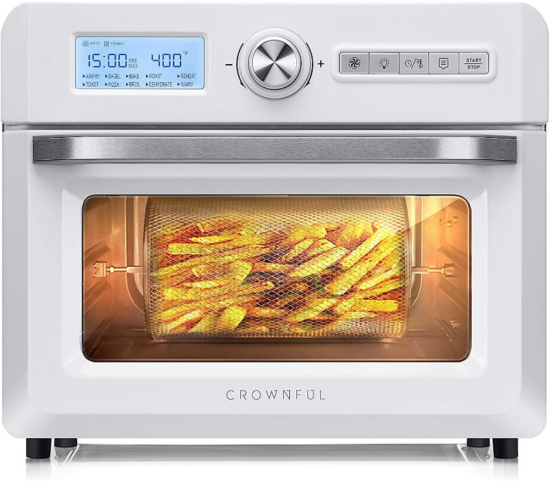 Photo 1 of CROWNFUL 19 Quart Air Fryer Toaster Oven, Convection Roaster with Rotisserie & Dehydrator, 10-in-1 Countertop Oven, Original Recipe and 8 Accessories Included, UL Listed (White)
