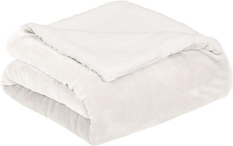 Photo 1 of Amazon Basics Ultra-Soft Micromink Sherpa Blanket - Full or Queen, CREAM
