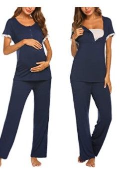 Photo 1 of Ekouaer Women's Maternity Nursing Pajamas Set Soft Short-Sleeved Button Tops PJ Pants Sleepwear Set
size xl